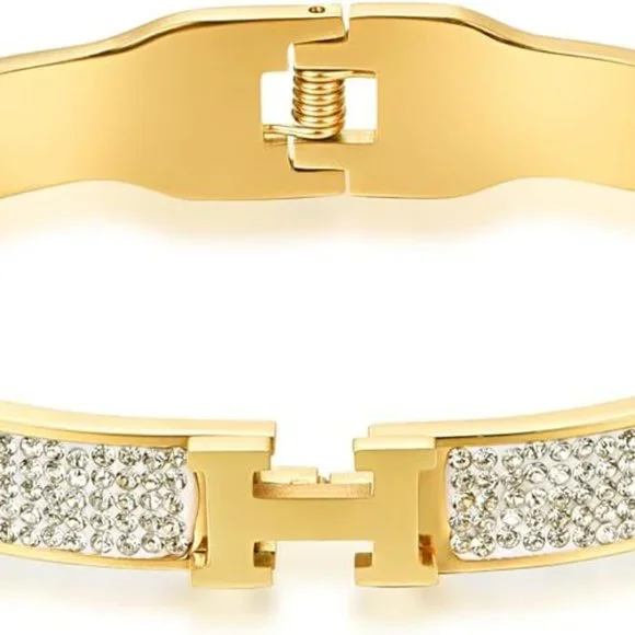 Sineed by Neiman Marcus Luxury H Design Gold Plated Bracelet - Picture 2 of 5
